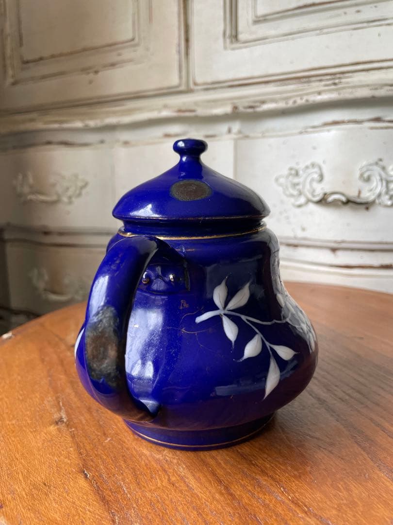 フランス　アンティーク　ホーロー　ティー　ポット　コーヒー　ポット　手書き　レア