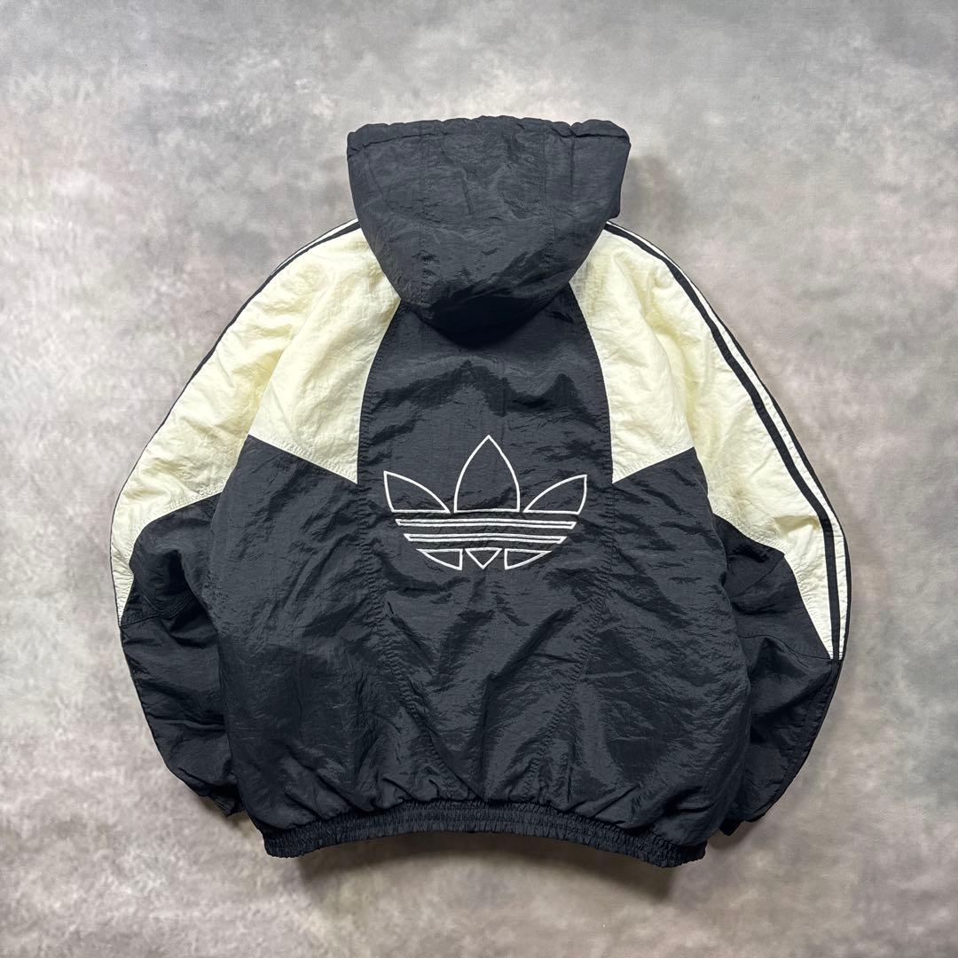 adidas古着90s 中綿フードジャケット トレフォイル刺繍ロゴY2K U7