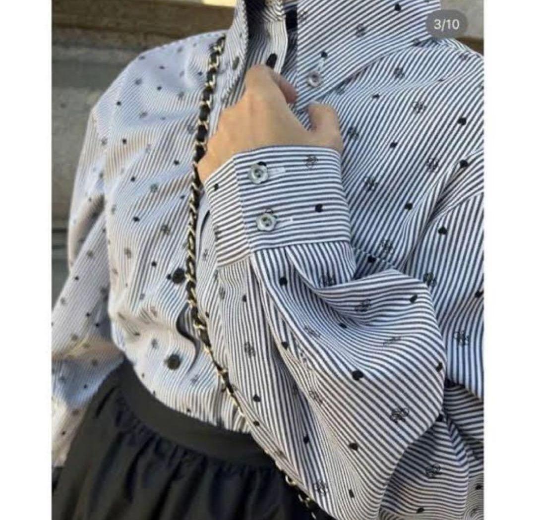 ロージーモンスター ハート ロゴ ストライプ シャツ ブラック