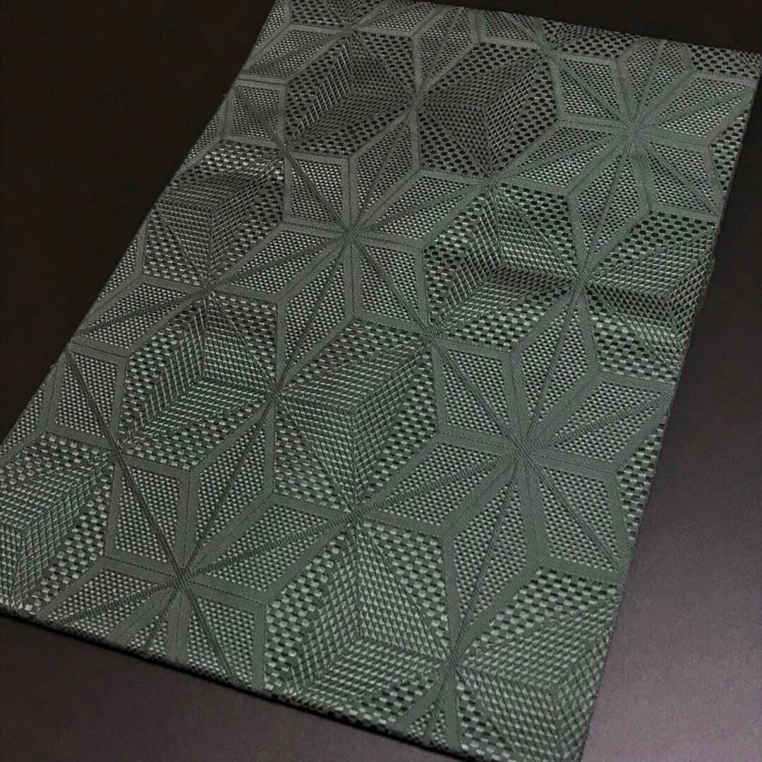 ［6474］名古屋帯 美品 本場筑前博多織 麻の葉地紋 八寸 正絹 着物