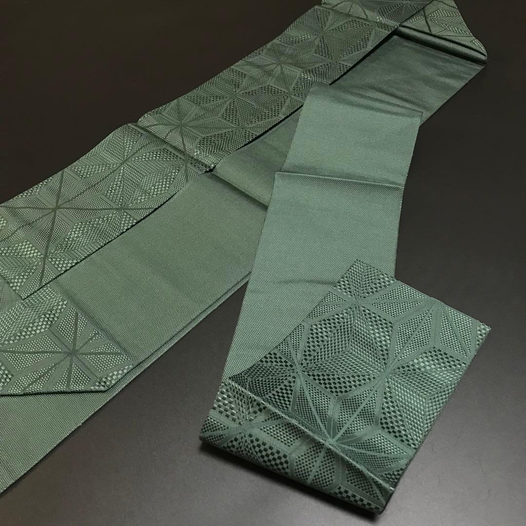 ［6474］名古屋帯 美品 本場筑前博多織 麻の葉地紋 八寸 正絹 着物