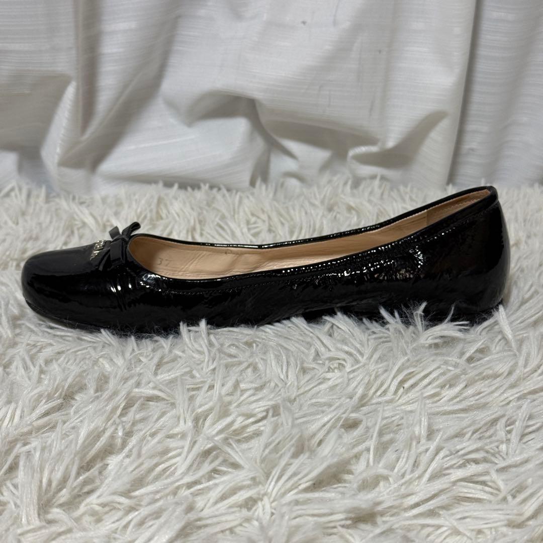 極美品✨PRADA プラダ　リボンパンプス　フラットパンプス　ブラック　37