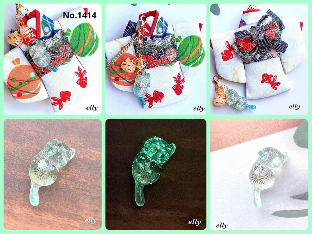 【みゆママ様】1403.琉球ガラス　花火　夏祭り　じゃれ猫　レジン　チャーム