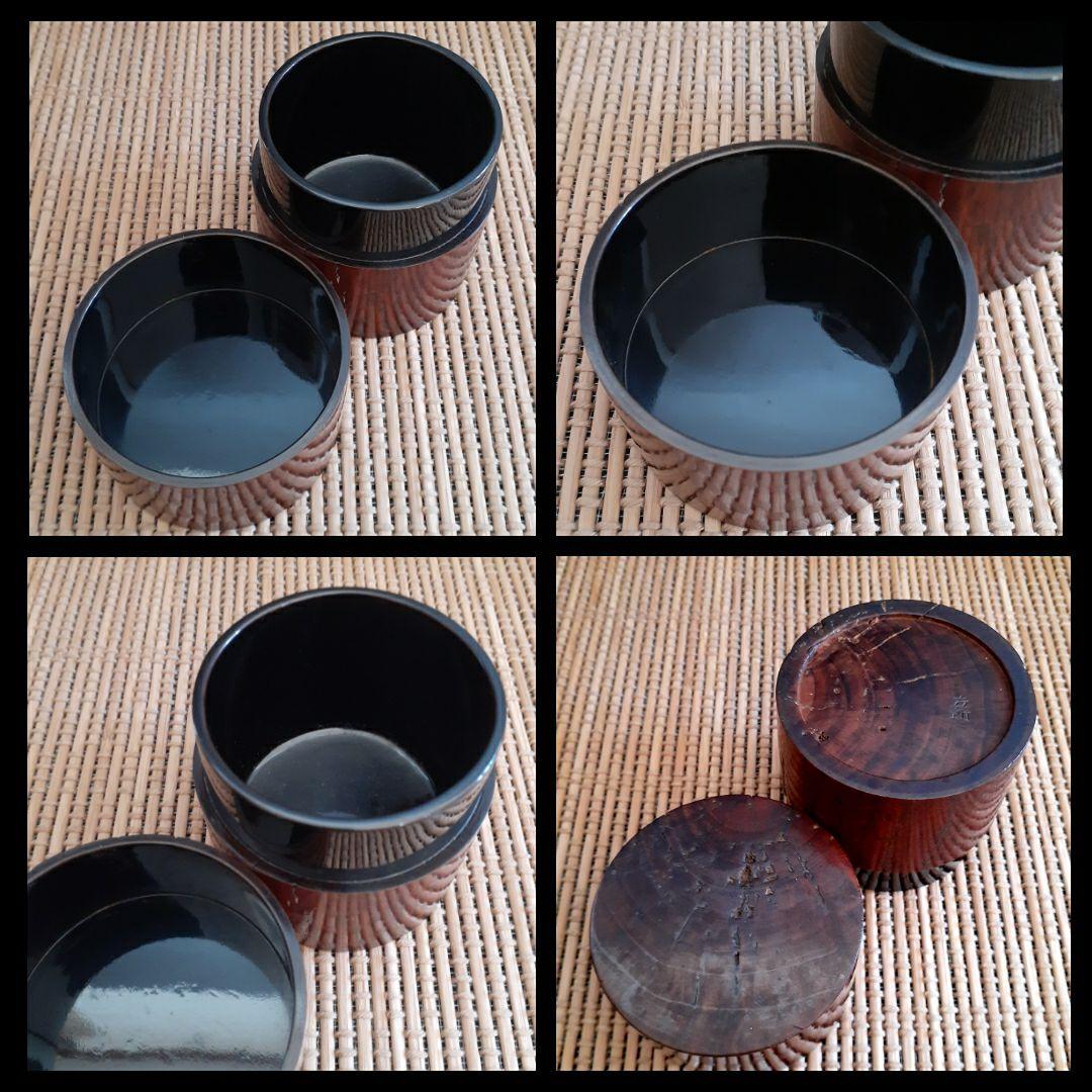 三越売立てシール付　【塗師　戸澤左近】造　栂木地　中次　伝世時代箱　茶道具　茶入