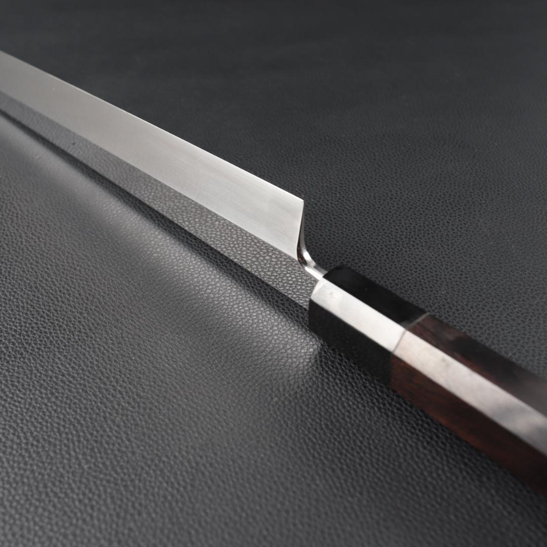 10825切付柳刃包丁 尺三刺身包丁鏡面仕上げ 刃は究極の切れ味黒檀黒水牛八角柄
