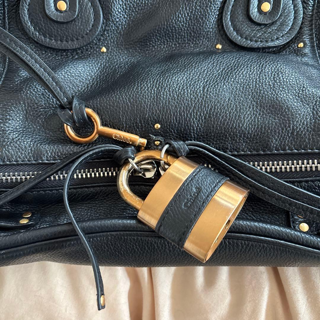 クロエ　スタッズ装飾レザー ハンドバッグ 黒