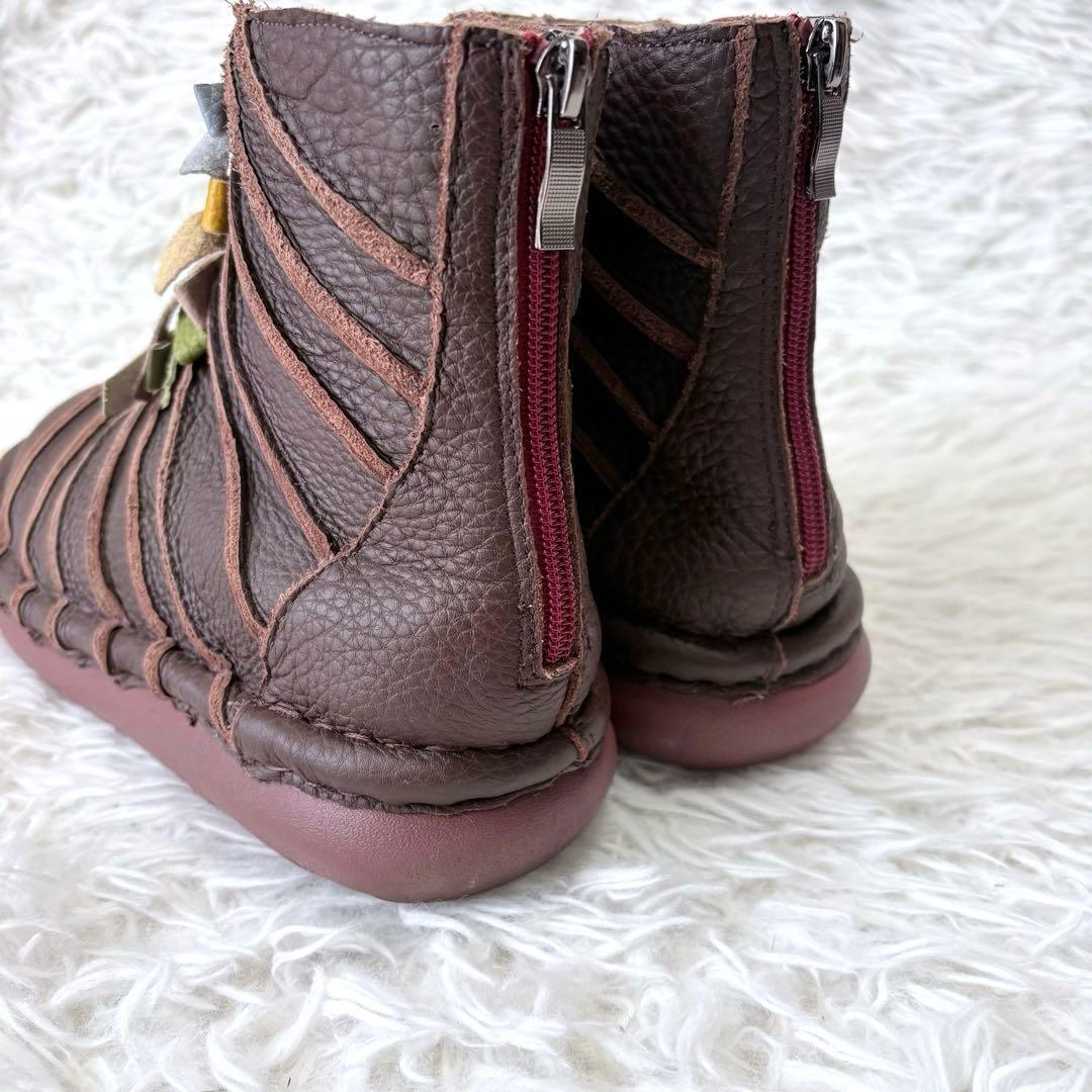 Estacion エスタシオン 本革リボンモチーフショートブーツ ブラウン L