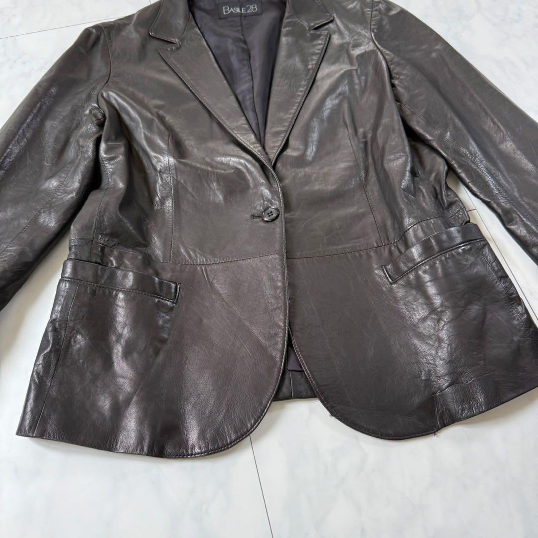 【バジーレベントット】レザージャケット・テーラード・羊革・柔らか本革◇黒・15号
