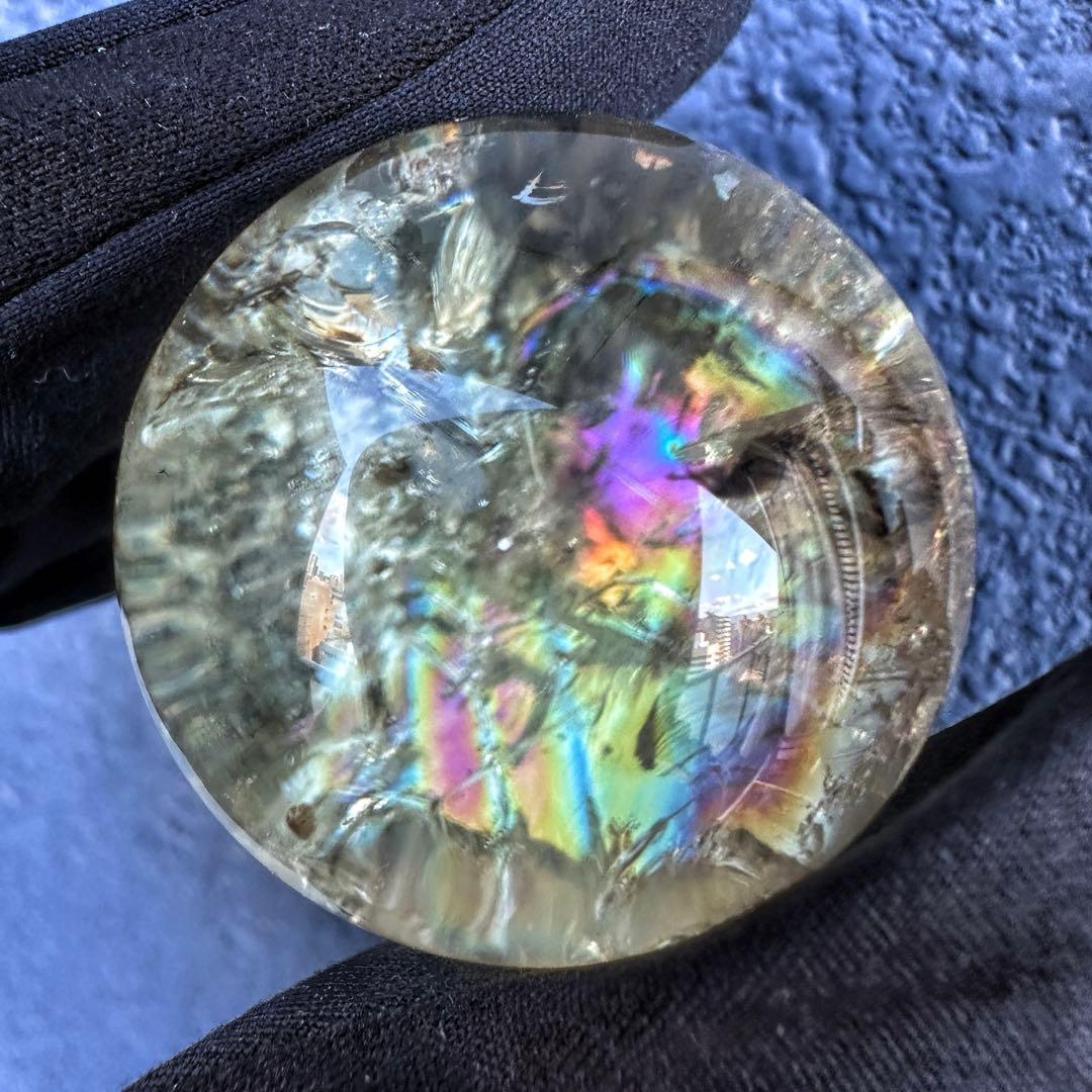 【開運 魔除】レインボースモーキーシトリン ブルーエンジェルラダー丸玉A1317