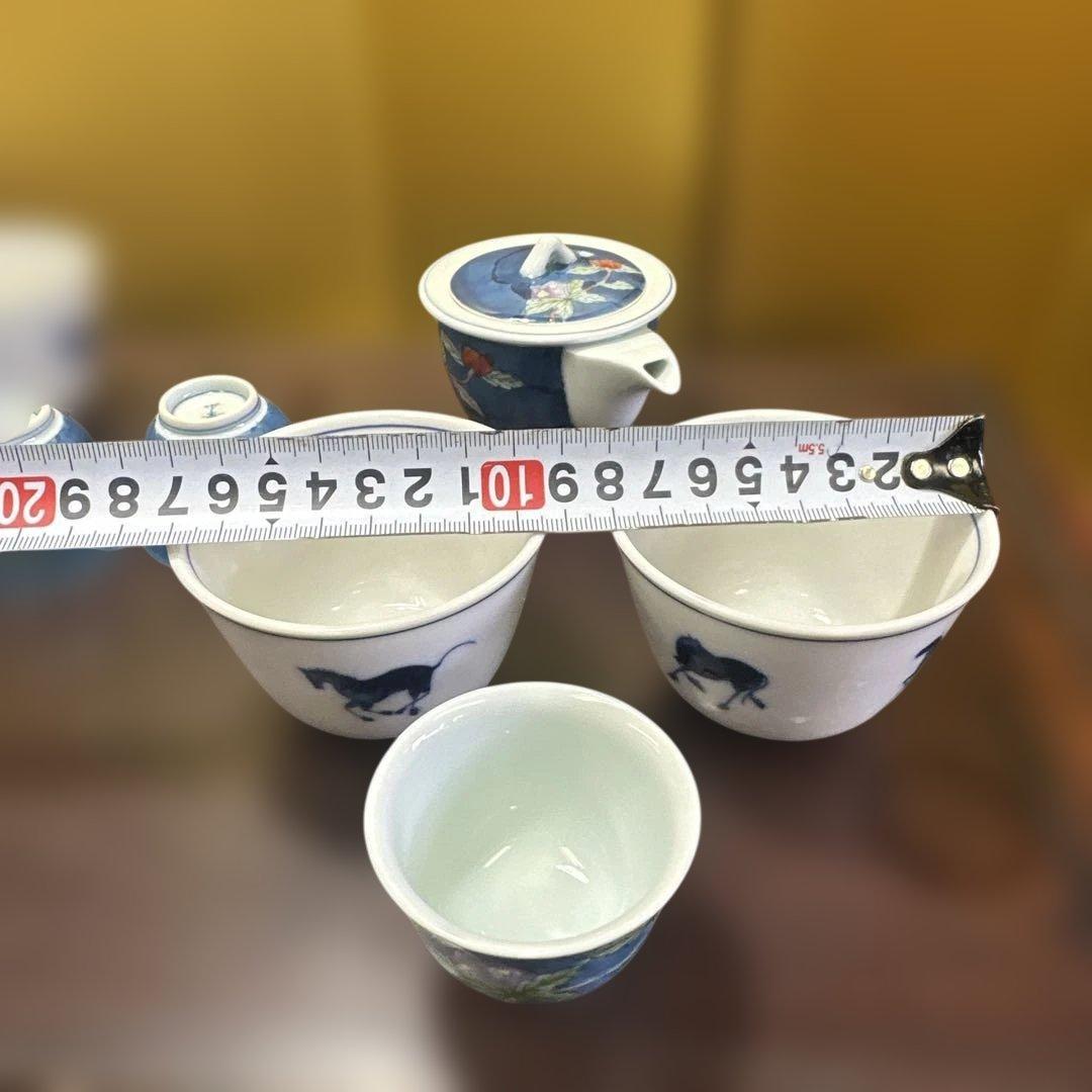 平安，京焼，有田焼，清水焼，茶道具セット 青色花柄 急須 茶碗 湯呑み
