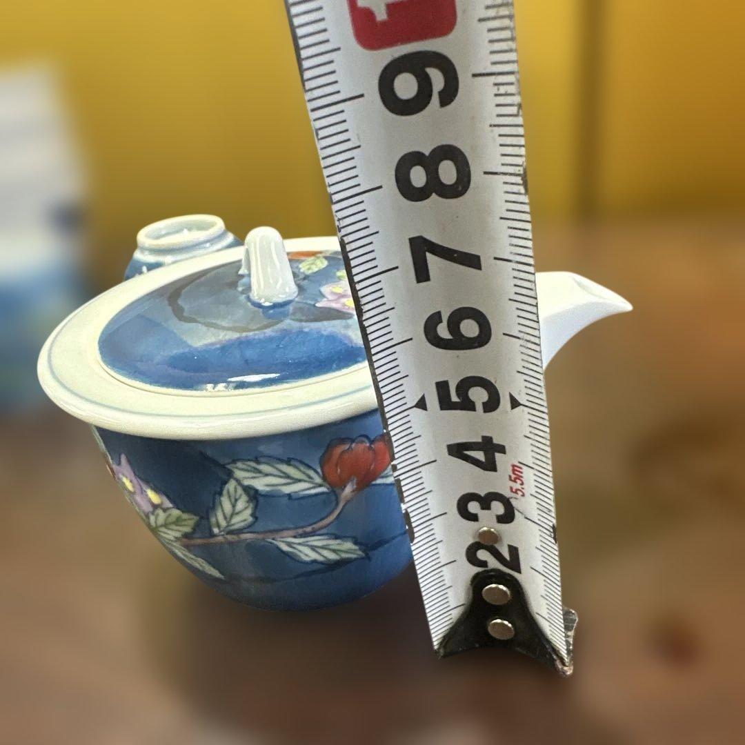 平安，京焼，有田焼，清水焼，茶道具セット 青色花柄 急須 茶碗 湯呑み