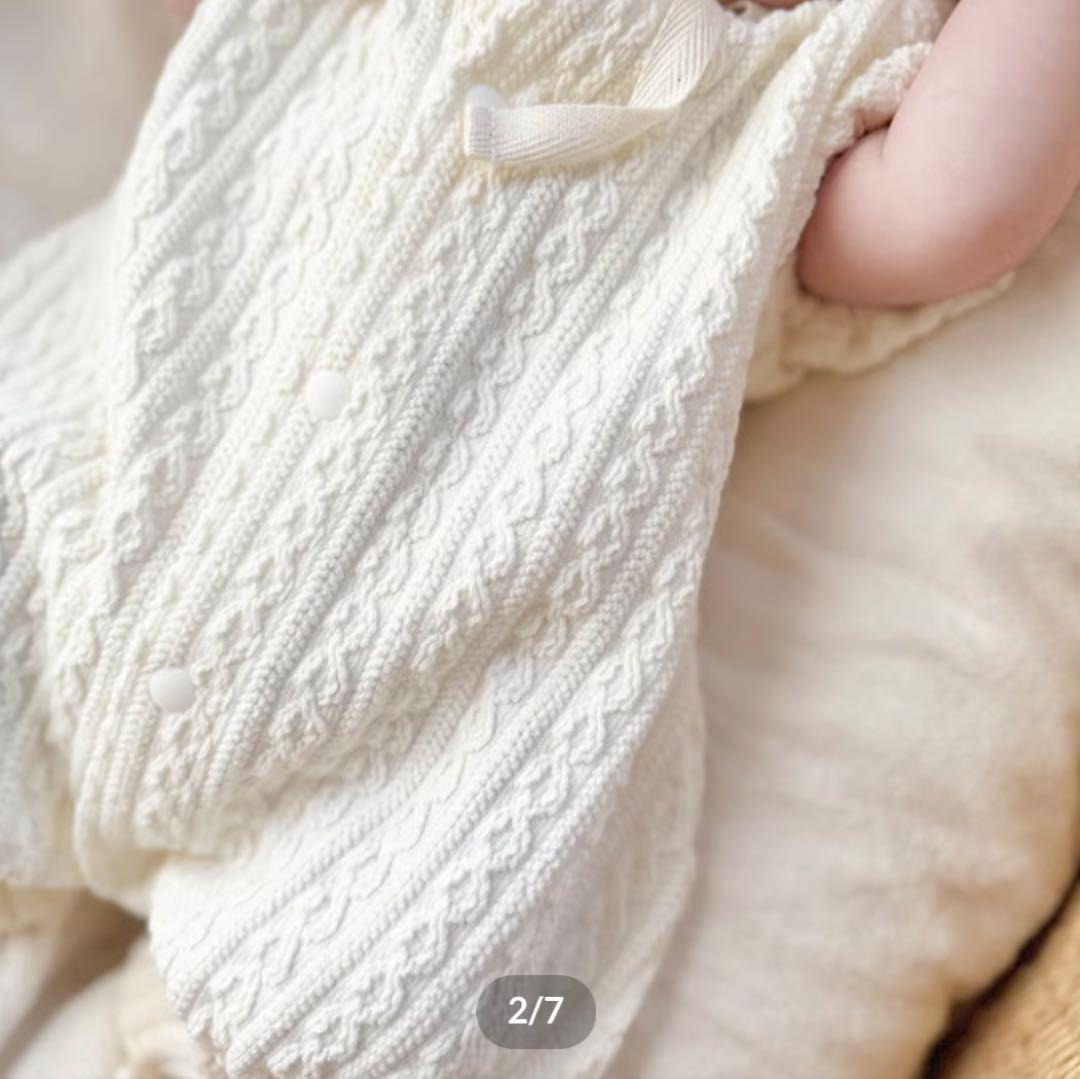 もこもこぽわん　退院着　半袖　ボンネット付き