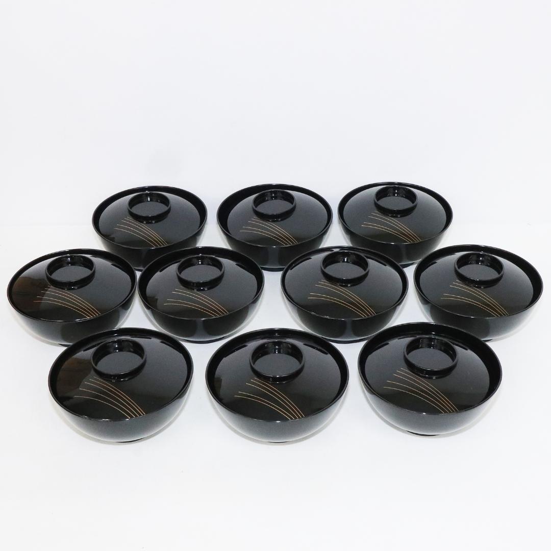 吸物椀　金彩　蒔絵 鶴 縁起物　木製　10客