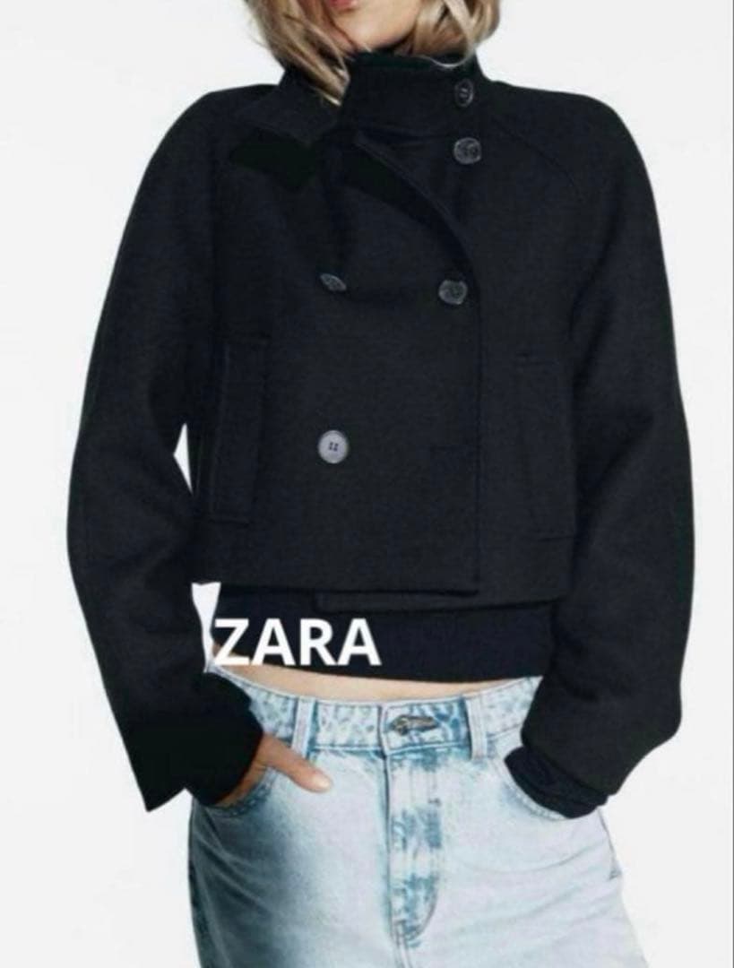 ZARA クロップド ダブルブレスト ウールブレンドコート S