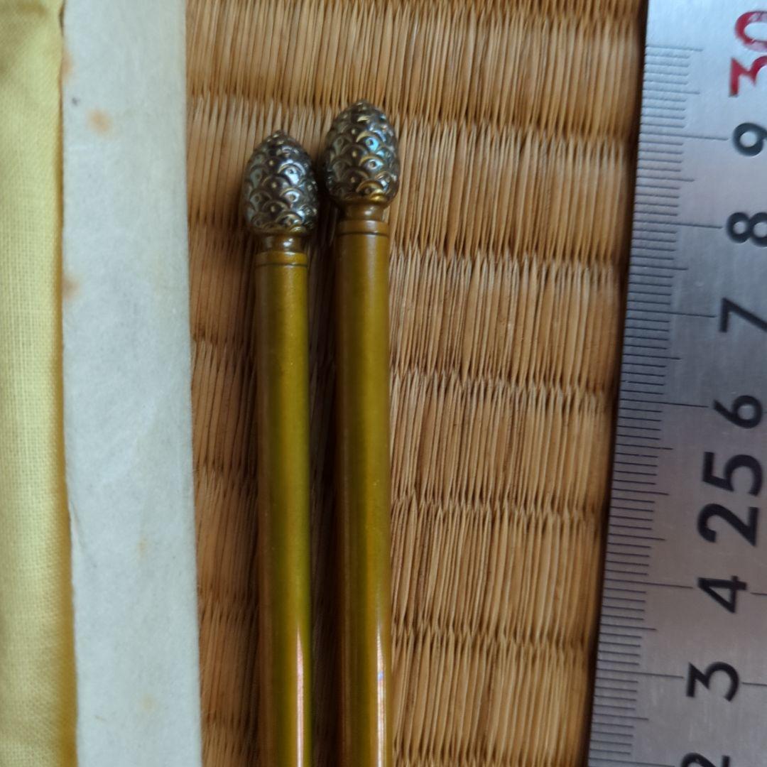 茶道具火箸 付属品あり　烽玉　釜師清右衛門　南鐐松笠頭真鍮火箸