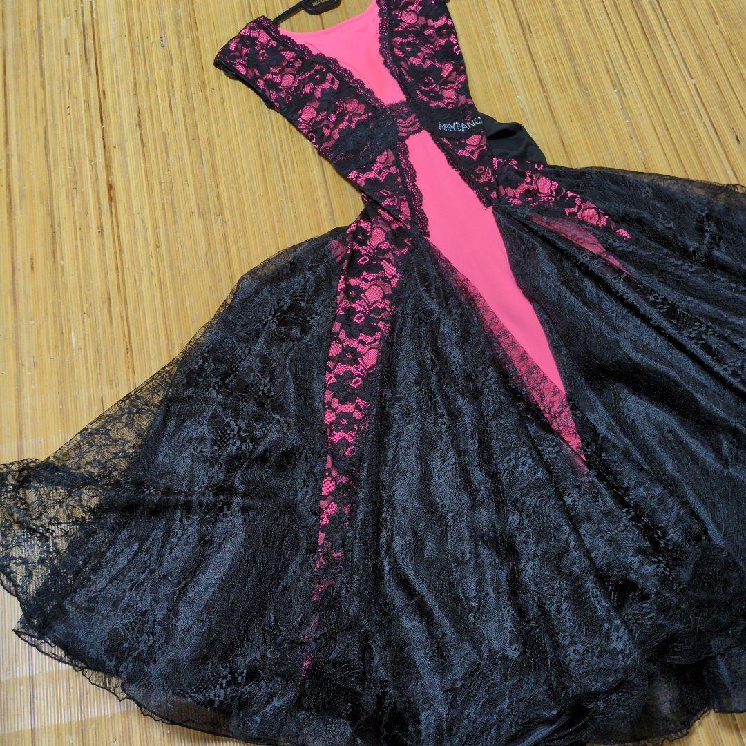 社交ダンス　ピンク黒レースドレス