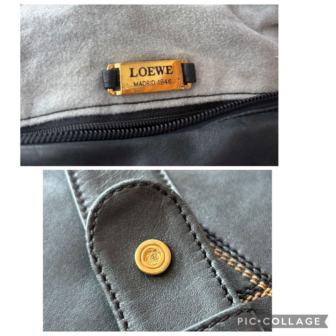 LOEWE クロスデザイン ステッチ ショルダーバッグ ハンドバッグ トート 黒
