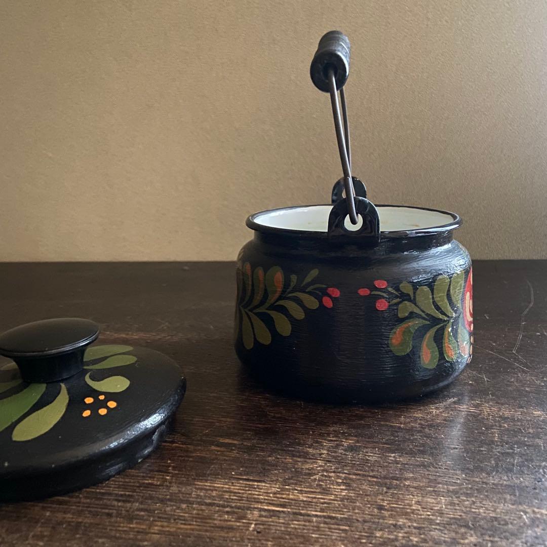 アンティーク　ケトル　琺瑯　ホーロー　小さなやかん　ハンドペイント