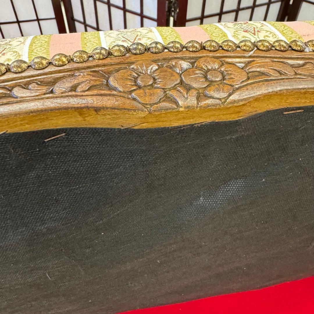 アンティーク　二人掛け　猫脚　アームチェア　クラシック ストライプ イタリア