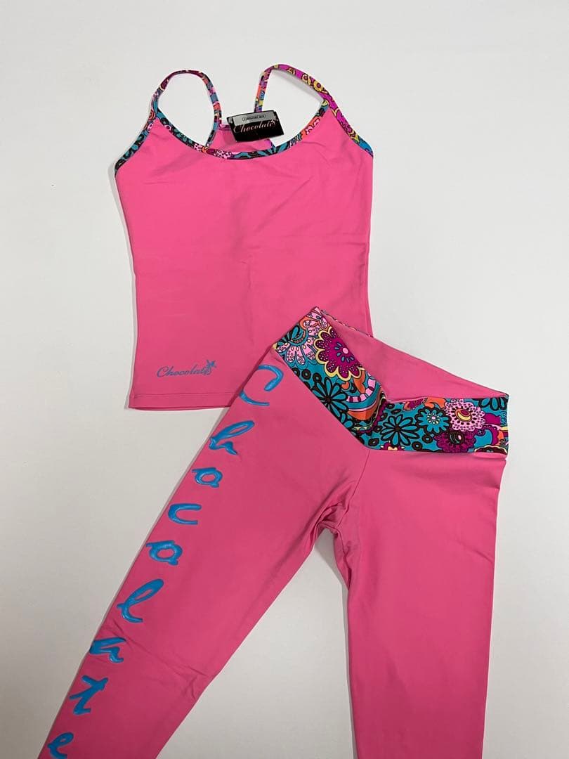 コットン100%のスパンデックスフィットネスレギンス付きトップセット