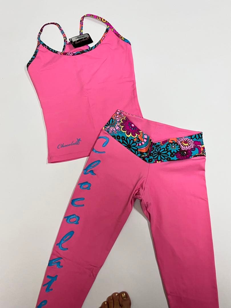 コットン100%のスパンデックスフィットネスレギンス付きトップセット