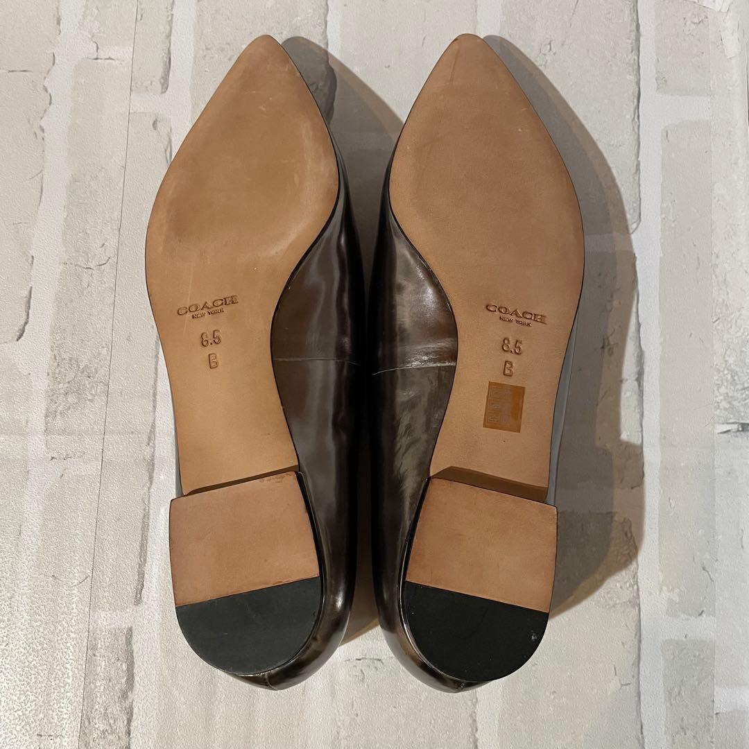 【極美品】COACH フラットシューズ メタリック＆ブラック 38.5 B