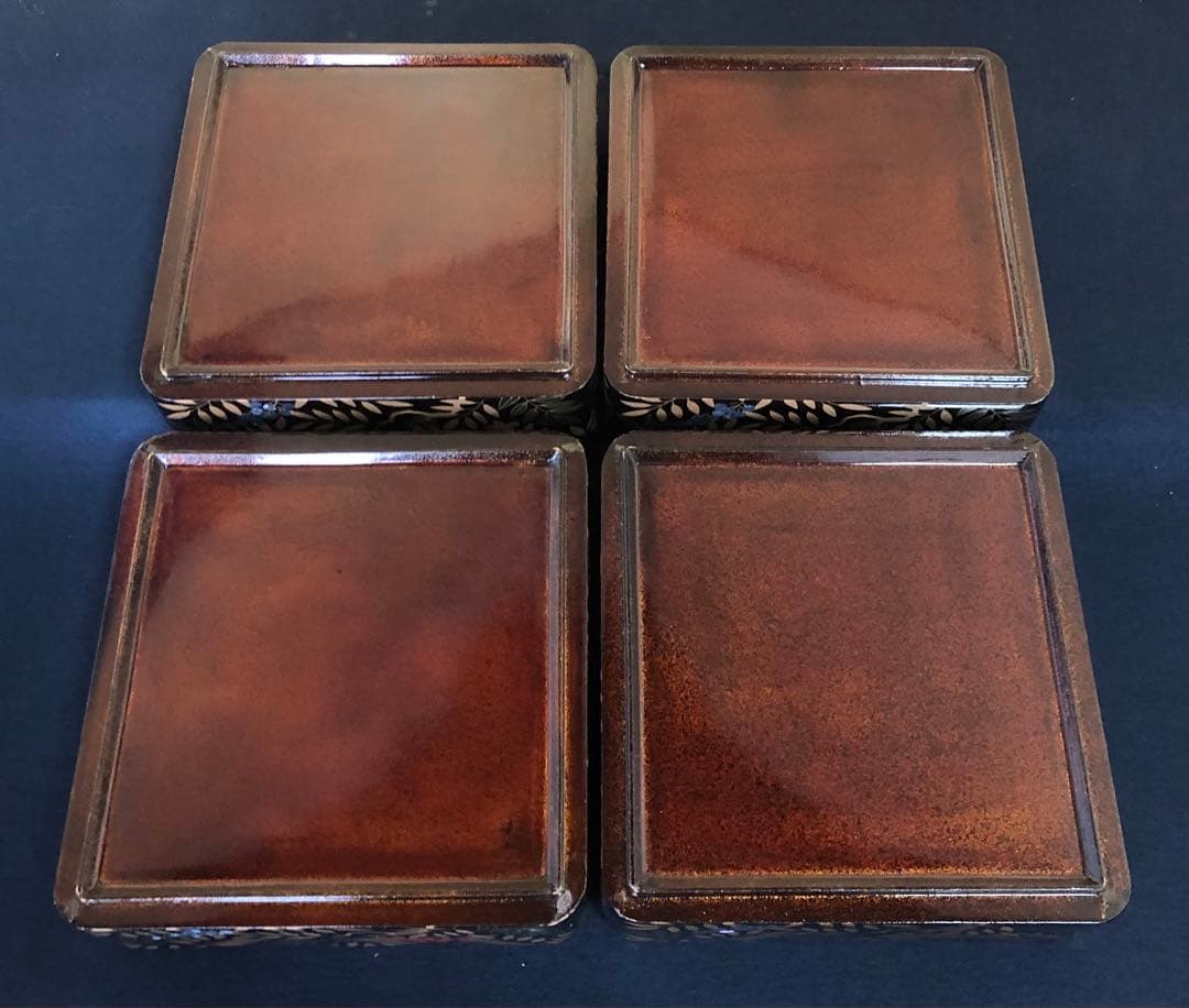 《R》黒内梨地 総蒔絵 螺鈿 南天 鶴若松 四段重 替蓋 260121き6