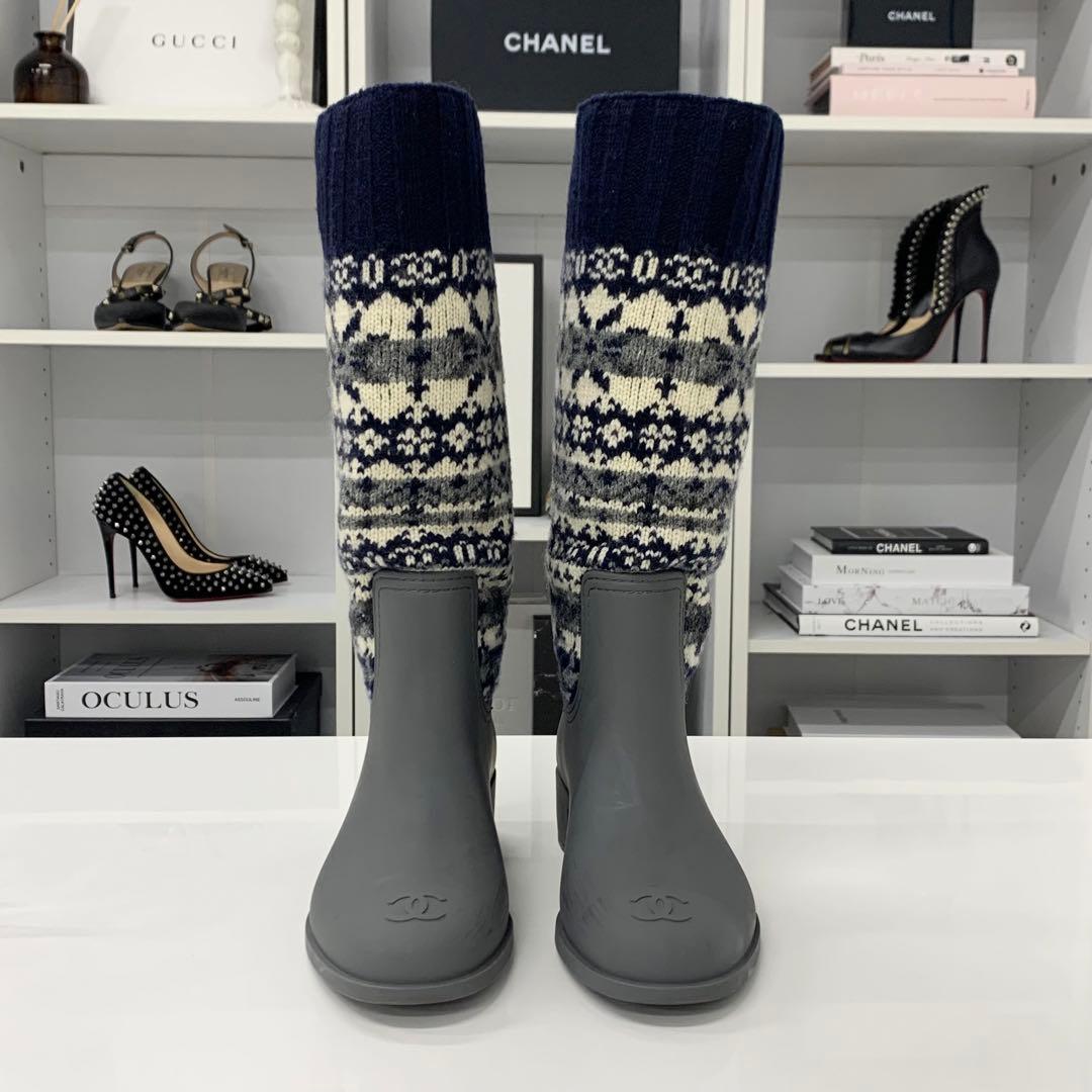 シャネル ラバー ニット ココマーク ノルディック ロングブーツ