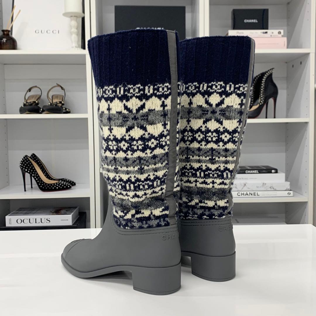 シャネル ラバー ニット ココマーク ノルディック ロングブーツ