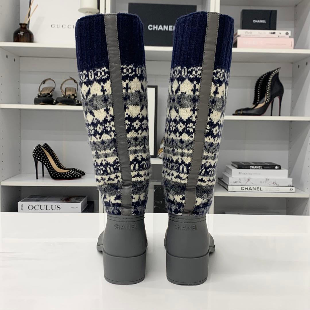 シャネル ラバー ニット ココマーク ノルディック ロングブーツ