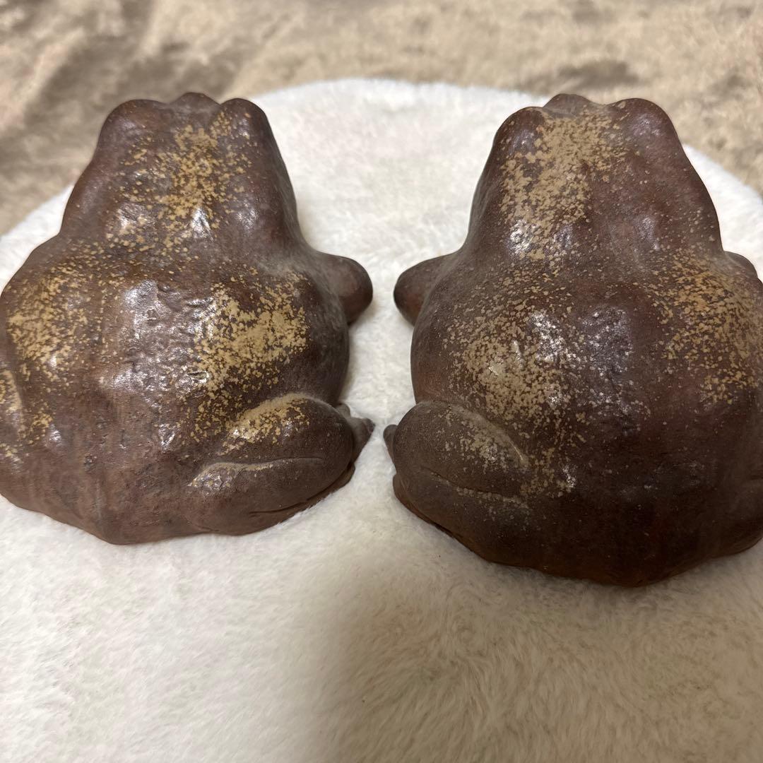 美品　備前焼　陶器 カエルの置物 2個セット