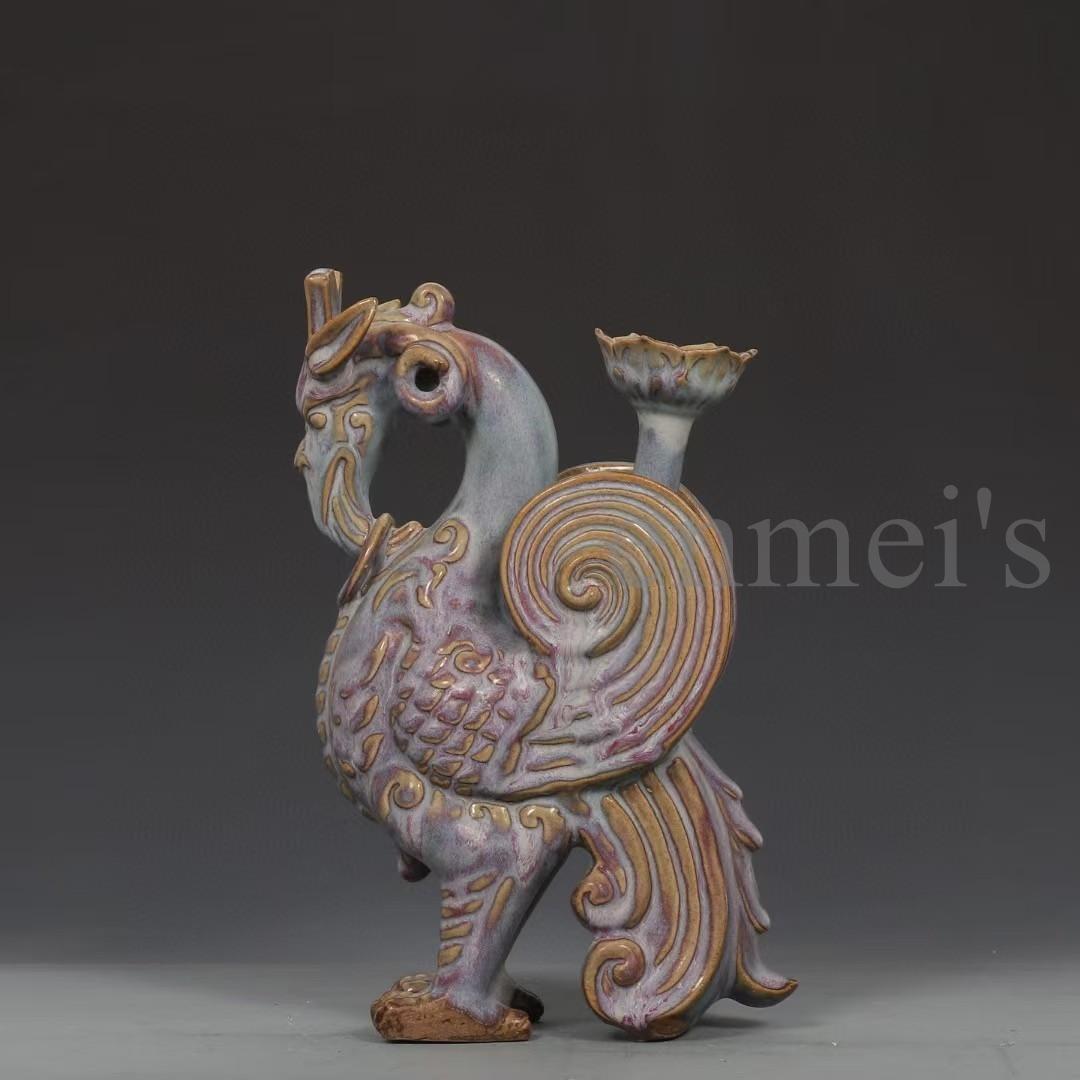 中国古美術・旧藏宋钧窑款羊形烛台・玫瑰紫釉・文房具・木箱付・案頭・置物・聚財置物