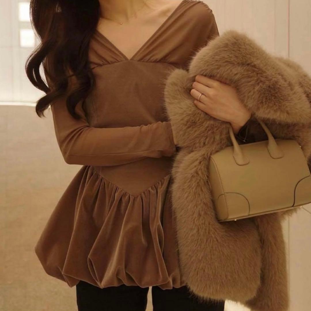 poláura ベロアビスチェバルーントップス 限定色モカ