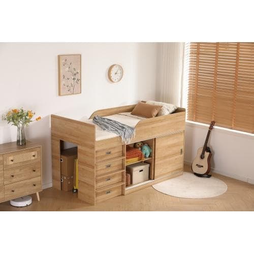 【マット付き】システムベッド ロフトベッド S 木製 高さ115cm シングル