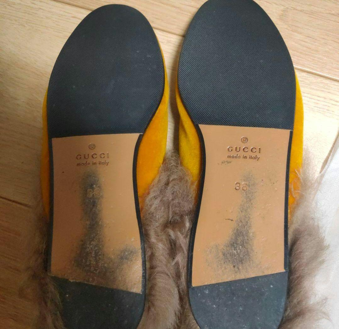 ま*迎様 美品　GUCCI　プリンスタウン　クーリエ　スリッパ　ミュール　ファー