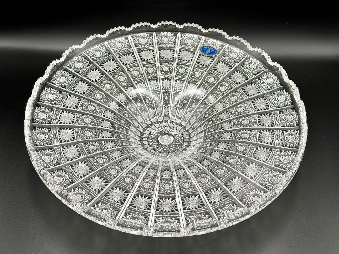 【未使用】ボヘミアクリスタル 大型コンポート 35cm チェコ製 飾り皿