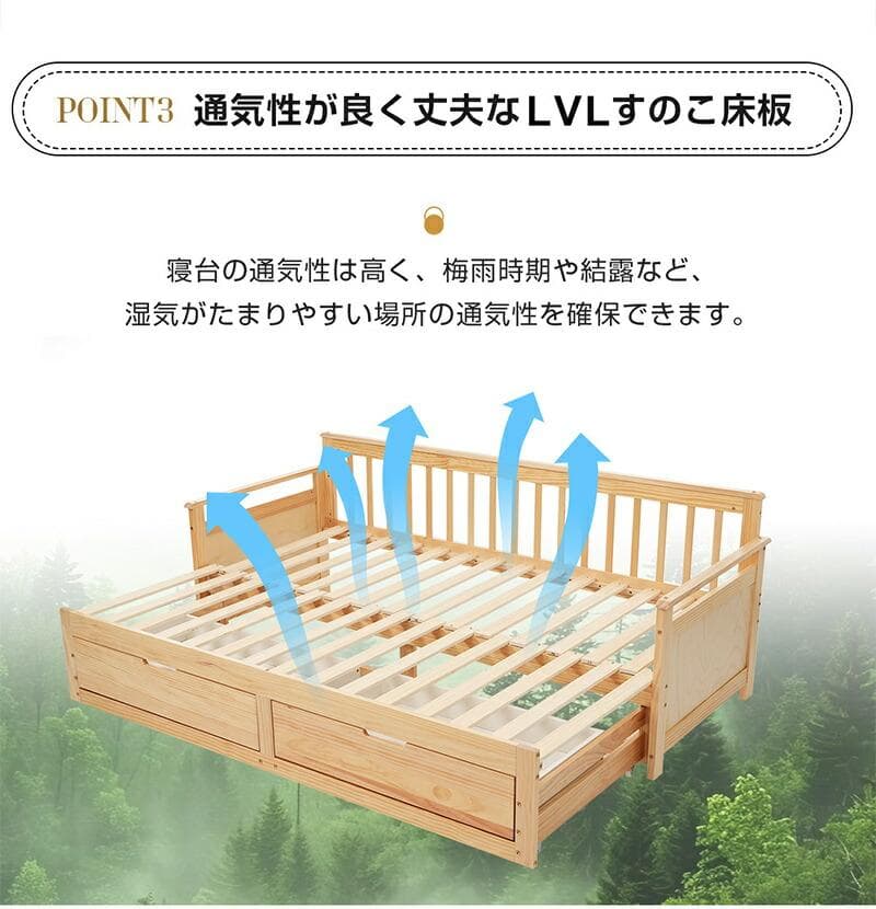 赤字価格！ソファベッド ディベッド 伸長式ベッド 引き出し付き　WHITE