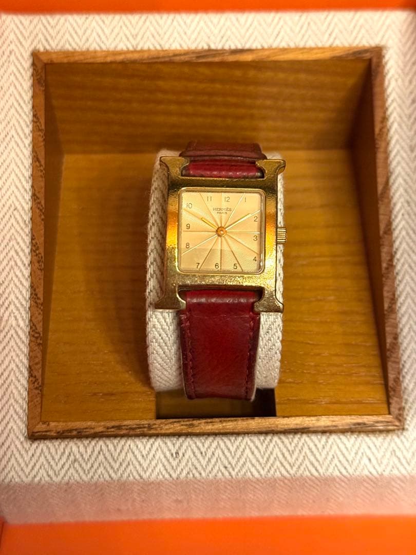 エルメス Hウォッチ ゴールド レッド ステンレススチール レザー
