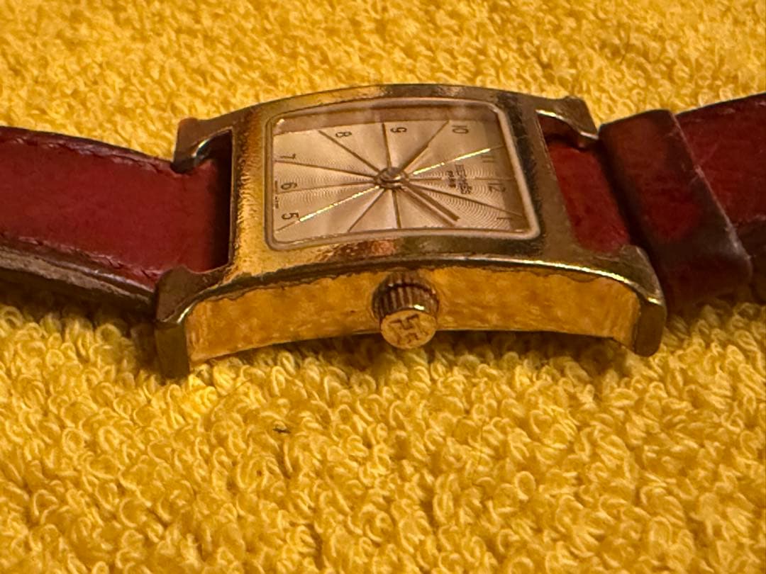 エルメス Hウォッチ ゴールド レッド ステンレススチール レザー