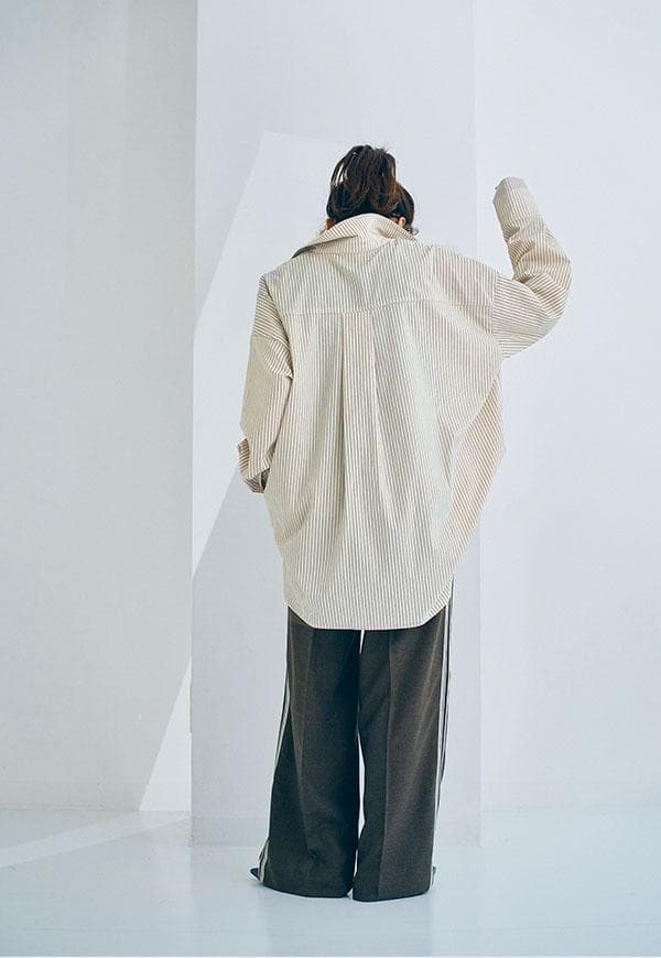 ANIECA タグ付き未使用ストライプエンブレムシャツベージュ オーバーサイズ