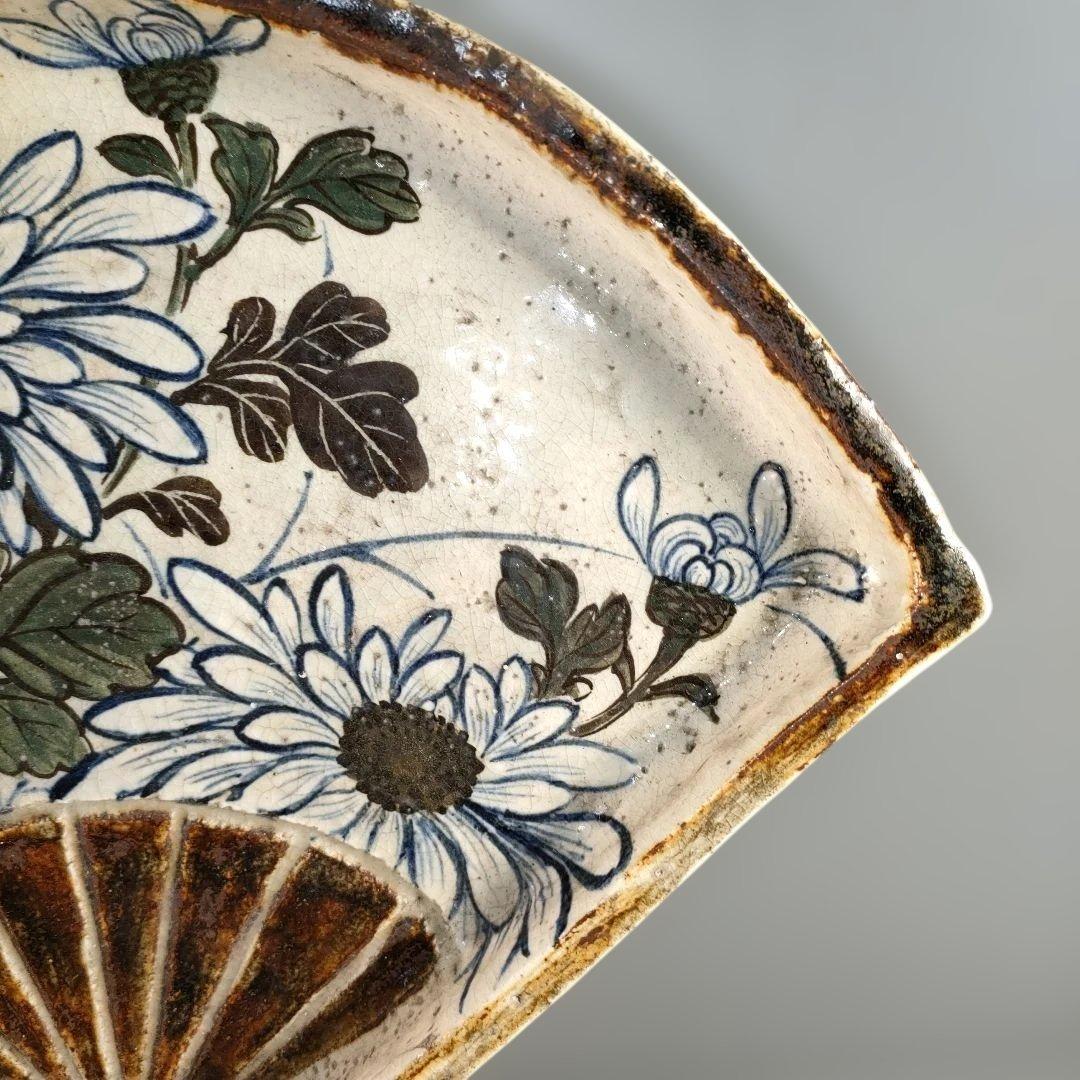 A1348-5/尾形乾山/扇形花画大皿/飾大皿/尺皿/絵皿/盛皿/床飾/額皿/