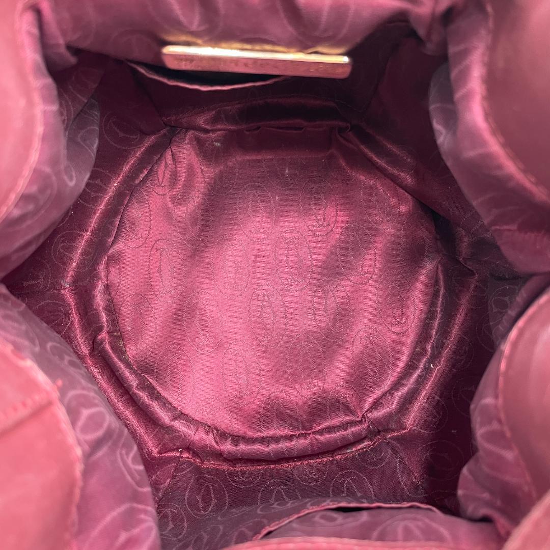 良品 Cartier ショルダーバッグ レザー ボルドー マストライン 巾着