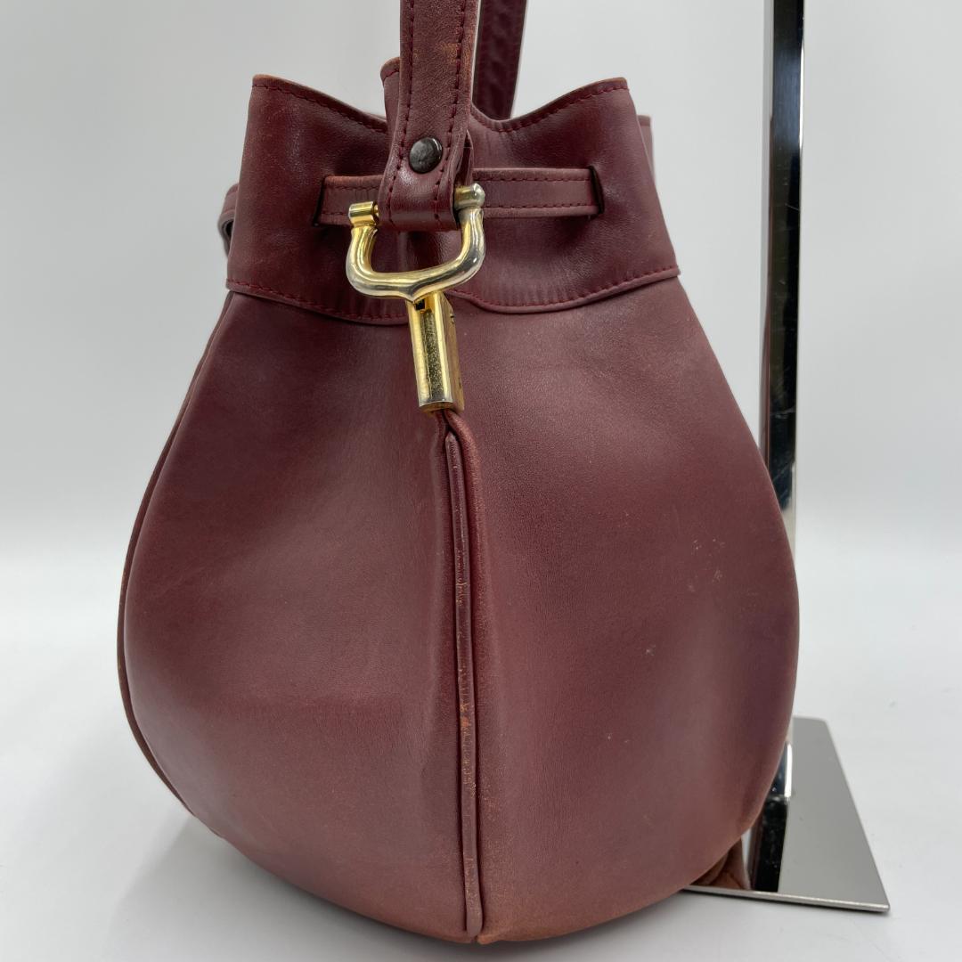 良品 Cartier ショルダーバッグ レザー ボルドー マストライン 巾着