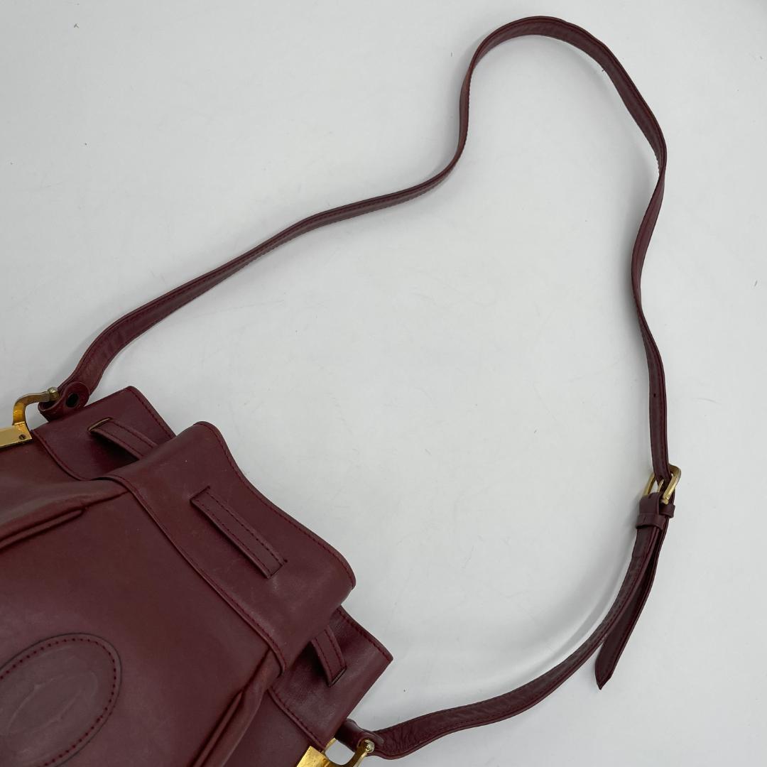 良品 Cartier ショルダーバッグ レザー ボルドー マストライン 巾着