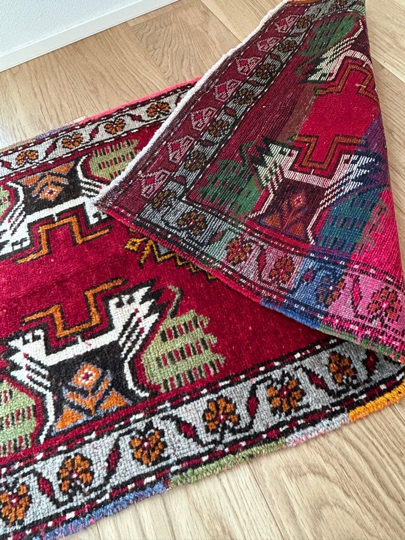 お値下げ　トライバルラグ・トルコヴィンテージラグ・ウール約54×102cm