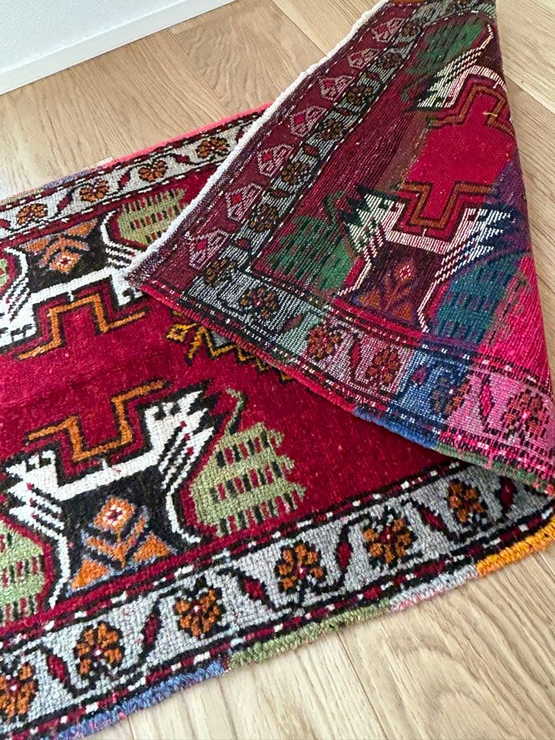 お値下げ　トライバルラグ・トルコヴィンテージラグ・ウール約54×102cm