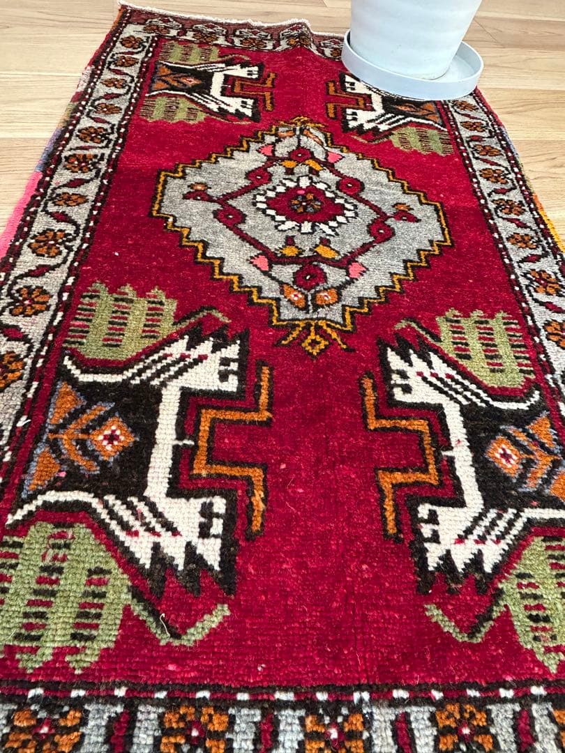 お値下げ　トライバルラグ・トルコヴィンテージラグ・ウール約54×102cm