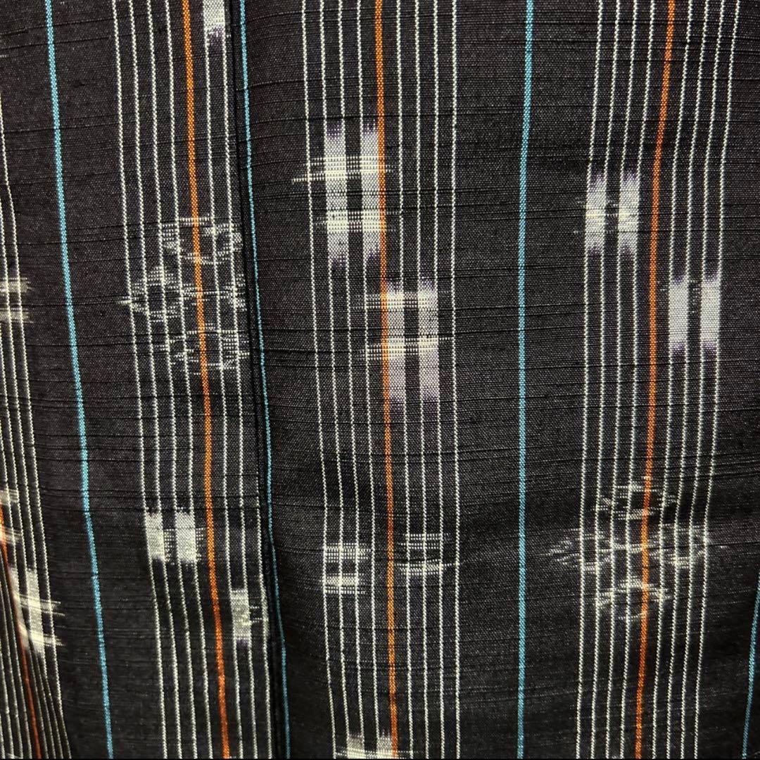 未使用近い　美品　単衣　正絹　紬　小紋　琉球絣柄　十日町紬系　フルセット　4点