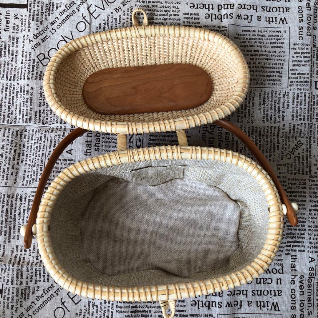 高級藤編バスケット 手提げ 和服コーデ ハンドメイド ピクニックバスケット