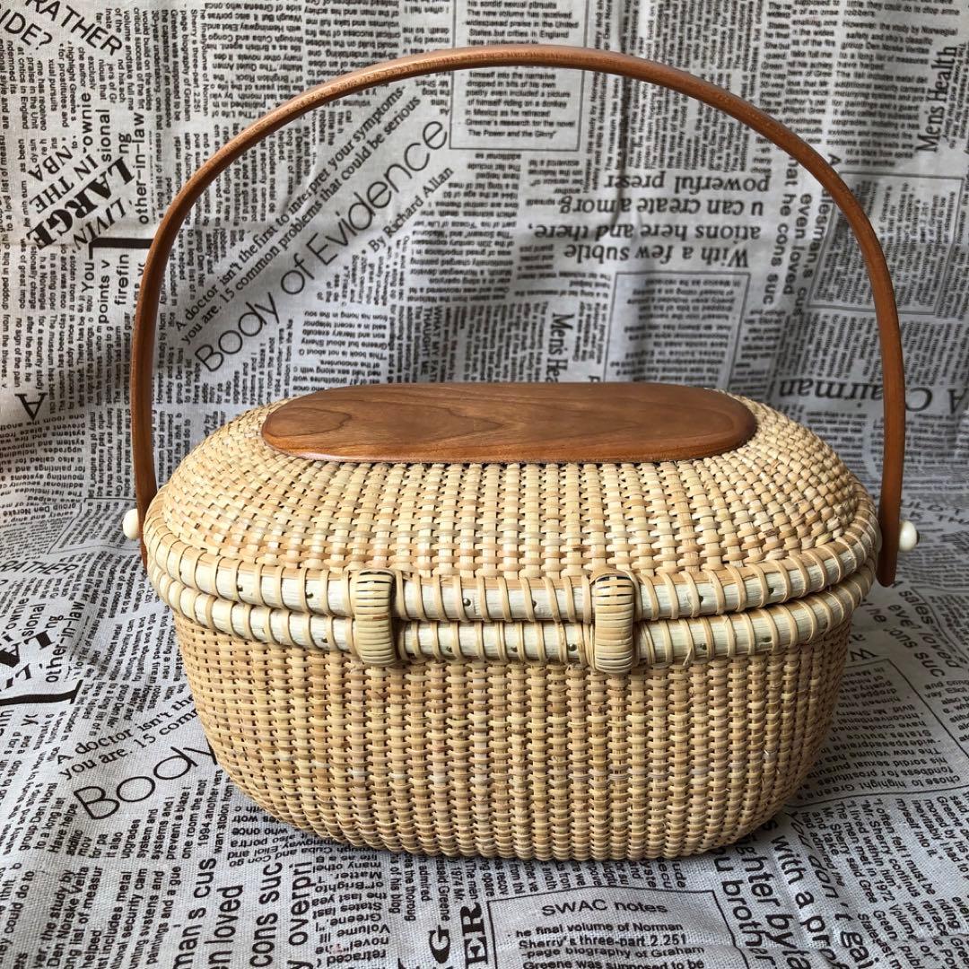 高級藤編バスケット 手提げ 和服コーデ ハンドメイド ピクニックバスケット